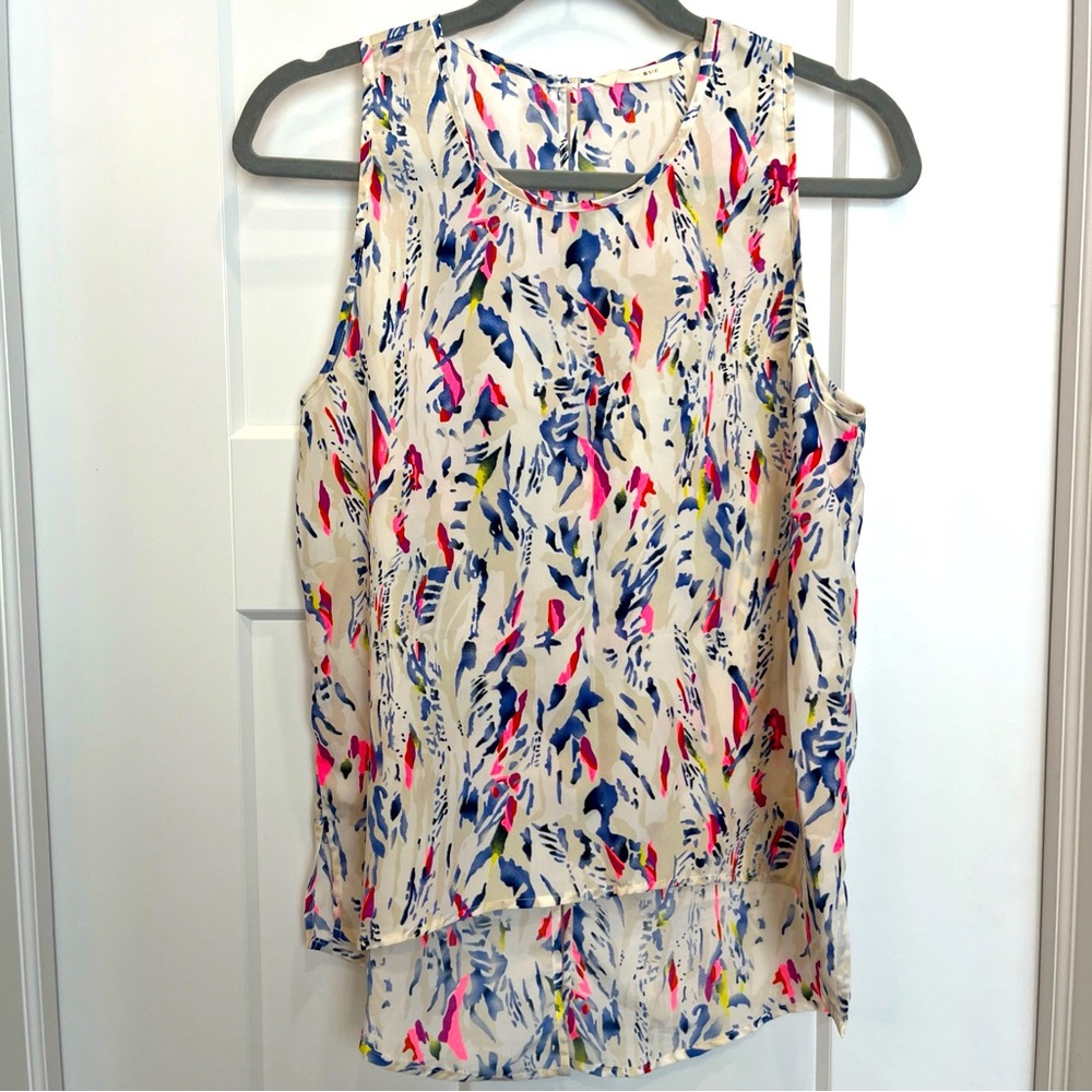 Sophie Rue Multicolor Abstract Print Flowy Semi-Sheer Tank Top Women Size Medium